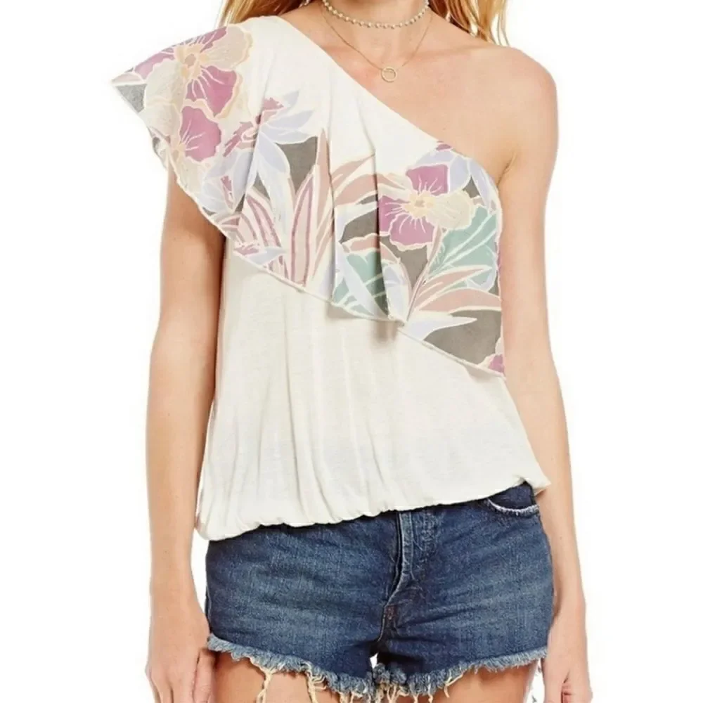 NWOT Free People Off Shoulder Annka Bubble Ivory Boho Tropical Linen Cotton